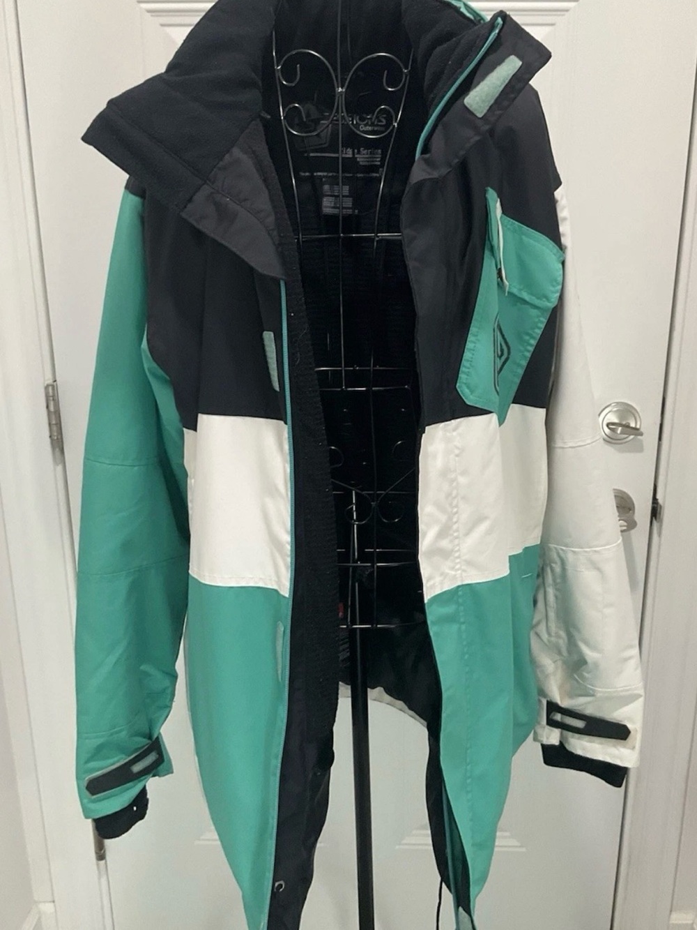 Men’s Sessions Black, White, Green Colorblock Snow Ski Jacket Sz Med Excellent